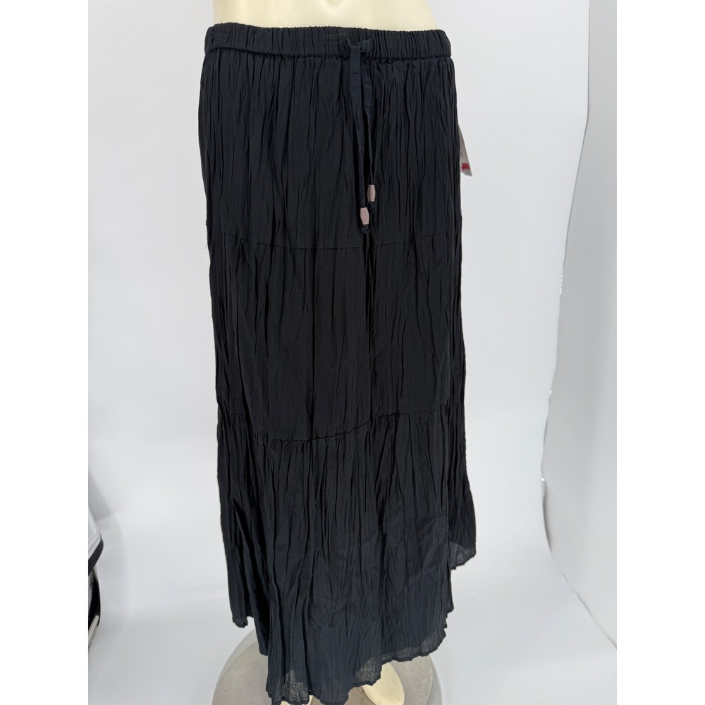 NWT White Stag Black Crinkle Maxi Skirt Boho Peasant Tiered Drawstring Small 4/6